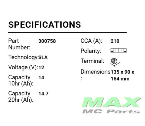 BS BATTERI*SLA-MAX*BTX14AH-BS YTX14AH-BS